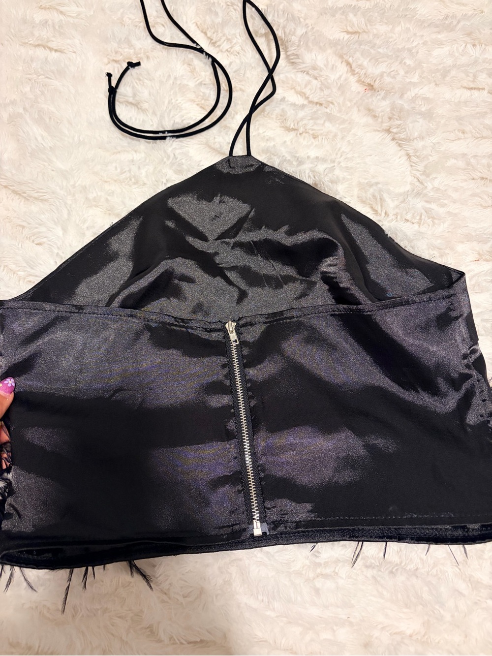 SHEIN black halter top with feather trim - Picture 5 of 6